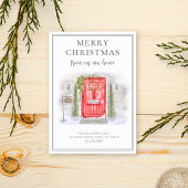 ホリデーシーズンの新しい家 赤い水彩のドア シーズンカード