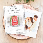 ホリデーシーズンの新しい家 赤い水彩のドア シーズンカード