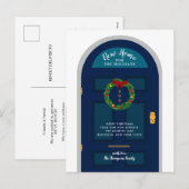 ホリデーシーズンの新しい家 青いドア シーズンポストカード (正面/裏面)