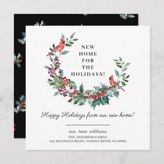 ホリデーシーズンの新居のお知らせ 引っ越しのお知らせ 招待状 (正面/裏面)