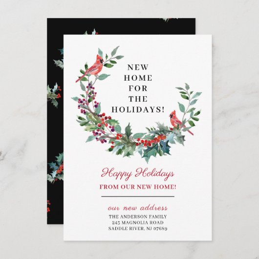 ホリデーシーズンの新居のお知らせ 引っ越しのお知らせ 招待状 (正面/裏面)