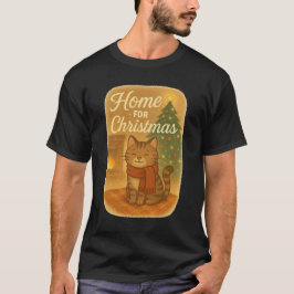 ホリデーシーズンの猫とホーム Tシャツ