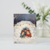 ホリデーシーズンの詩 ヴィンテージの雪の砦で遊ぶ子供たち シーズンポストカード (スタンド正面)