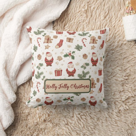 ホリデーシーズンの陽気な雰囲気を水彩画の「Holly Jolly Christmas」で表現 クッション (ブランケット)