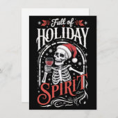 ホリデーシーズンの陽気な骸骨がワインを飲む シーズンカード (正面/裏面)
