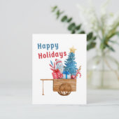 ホリデーシーズンの雪だるま飾り付きのワゴン シーズンカード (スタンド正面)