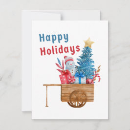 ホリデーシーズンの雪だるま飾り付きのワゴン シーズンカード