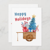 ホリデーシーズンの雪だるま飾り付きの楽しいワゴン シーズンカード (正面/裏面)