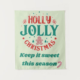 ホリデーシーズンをハッピーに!レトロな「Holly Jolly Christmas」デザイン タペストリー