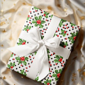 ホリデーシーズングリーンホリ葉ーズ&レッドベリー ラッピングペーパー