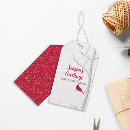 ホリデーシーズンズグリーティングレッド（鳥）ショウジョウコウカンチョウ樺の木ツリー ギフトタグ