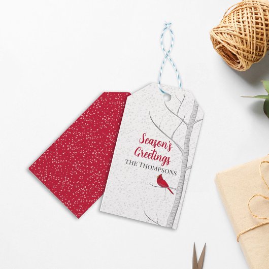 ホリデーシーズンズグリーティングレッド（鳥）ショウジョウコウカンチョウ樺の木ツリー ギフトタグ