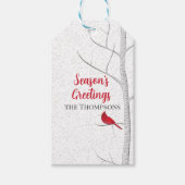 ホリデーシーズンズグリーティングレッド（鳥）ショウジョウコウカンチョウ樺の木ツリー ギフトタグ (正面)