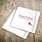 ホリデーシーズンズグリーティングレッド（鳥）ショウジョウコウカンチョウ樺の木ツリー スタンダードカクテルナプキン