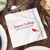 ホリデーシーズンズグリーティングレッド(鳥)ショウジョウコウカンチョウ樺の木ツリー スタンダードカクテルナプキン