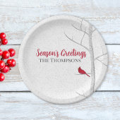 ホリデーシーズンズグリーティングレッド（鳥）ショウジョウコウカンチョウ樺の木ツリー ペーパープレート