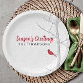 ホリデーシーズンズグリーティングレッド（鳥）ショウジョウコウカンチョウ樺の木ツリー ペーパープレート