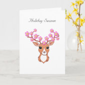 ホリデーシーズントナカイとピンクの花 カード (黄色い花)