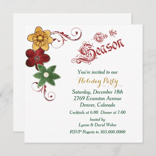 ホリデーシーズンフラワースワールクリスマスパーティー 招待状 (正面/裏面)