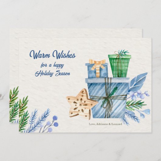 ホリデーシーズンブルーグリーティングカード シーズンカード (正面/裏面)
