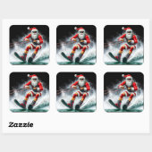 ホリデーシーズン中の波にサンタが乗り越える スクエアシール (シート)