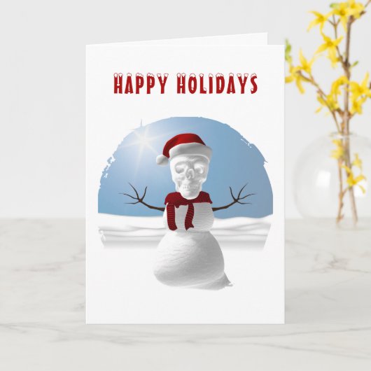 ホリデーシーズン到来！　面白い骸骨の雪だるま カード (黄色い花)