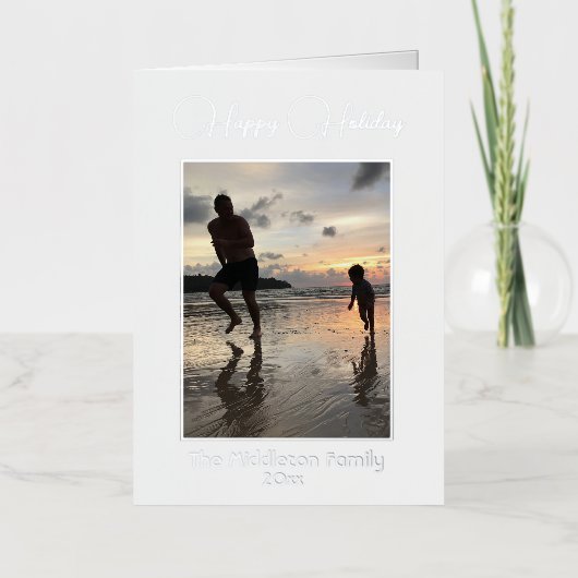 ホリデーシーズン家族の写真グリーティエレガントング 箔シーズンカード (正面)