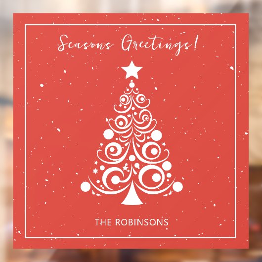 ホリデーシーズン グリーティング 白いクリスマスツリー 赤 ウィンドウサイン (シート2)