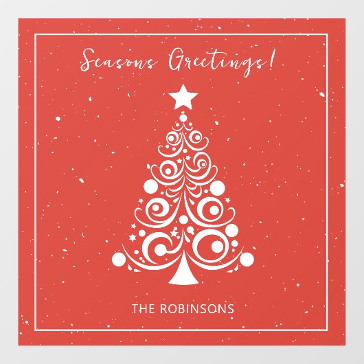 ホリデーシーズン グリーティング 白いクリスマスツリー 赤 ウィンドウサイン (シート)