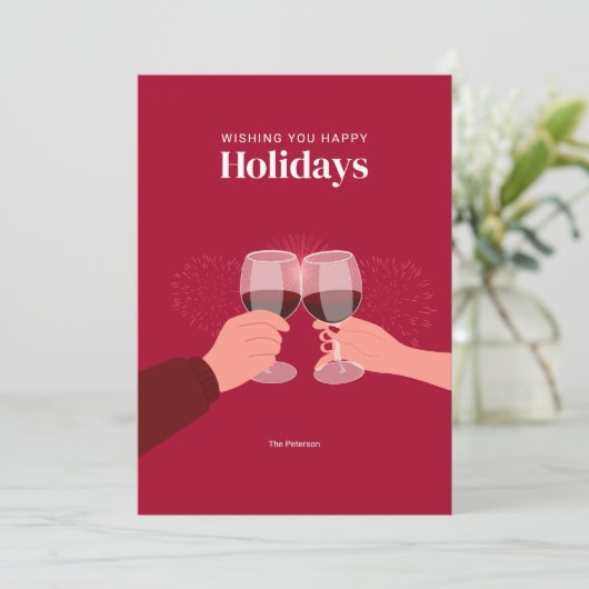 ホリデーシーズン | ワイングラスを傾けるグリーティング カード (スタンド正面)