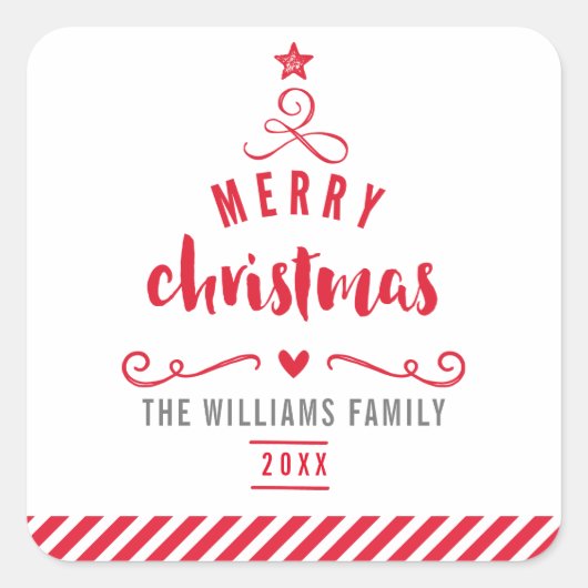 ホリデーシールメリークリスマスツリーフェスティバル赤 スクエアシール (正面)
