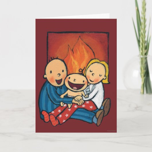 ホリデーシーン：暖炉の前の家族 シーズンカード (正面)