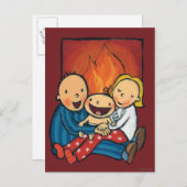 ホリデーシーン:暖炉の前の家族 シーズンポストカード (正面/裏面)