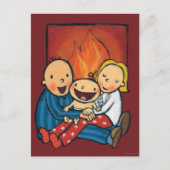 ホリデーシーン：暖炉の前の家族 シーズンポストカード (正面)