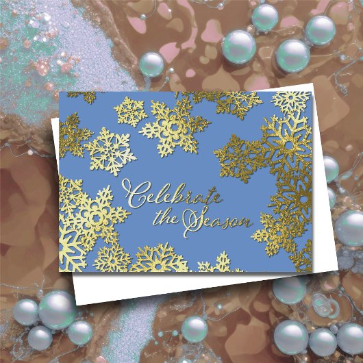 ホリデーシー祝ン金ゴールドスノーフレークブルー 招待状