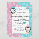 ホリデージェンダーベビーリビールペンギンスノーフレーク 招待状 (正面/裏面)