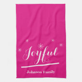 ホリデージョイキッチンネームパーソナライズされたピクールンク キッチンタオル (縦)