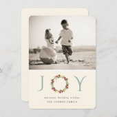 ホリデージョイフローラリースモダンフォトグリーティング シーズンカード (正面/裏面)