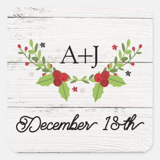 ホリデージョイポインセティアウッド結婚ズ スクエアシール (正面)