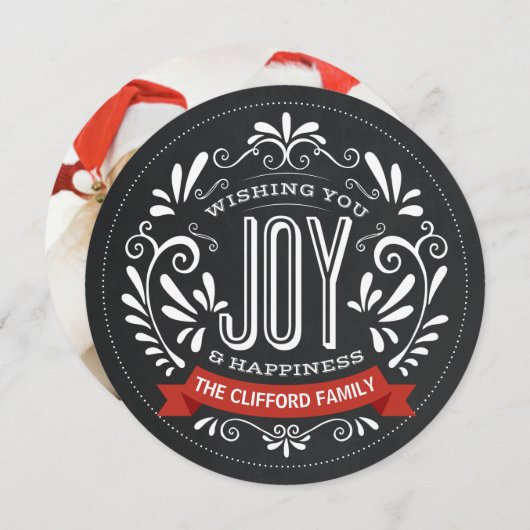 ホリデージョイラウンドのチャルクボードフォトカード シーズンカード (正面/裏面)