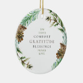 ホリデージョインホープピースラブパインコーン名前をカスタムする セラミックオーナメント (右)