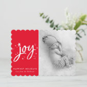 ホリデージョイ写真モダンフェスティバルかわいい赤いキラキラ シーズンカード (スタンド正面)