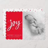 ホリデージョイ写真モダンフェスティバルかわいい赤いキラキラ シーズンカード (正面/裏面)