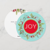 ホリデージョイ・ウォーターカラー・リースのホリデーカード シーズンカード (正面/裏面)