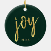 ホリデージョイ |緑クラシックの金ゴールドマーカスクリプト セラミックオーナメント (裏面)