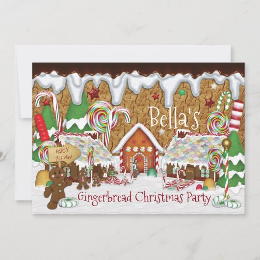 ホリデージンジャーブレッドクッキークリスマスお祝い 招待状 (正面)