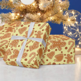 ホリデージンジャーブレッドクッキーライトイエローシームレス ラッピングペーパー