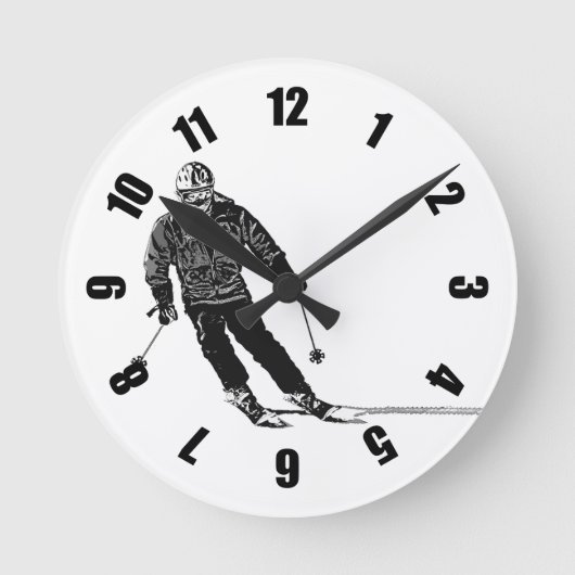 ホリデースキーヤー – ダウンヒルスキー ラウンド壁時計 (正面)