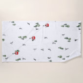 ホリデースキーレッドスキーリフトイラストレーション ビーチタオル (正面)