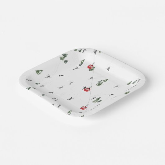 ホリデースキーレッドスキーリフトイラストレーション ペーパープレート (傾斜あり)